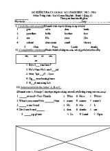 Đề kiểm tra cuối học kỳ 1 môn Tiếng Anh Lớp 3 - Năm học 2015-2016